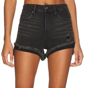 Good American Good Curve Black Frayed Denim Shorts Size 26